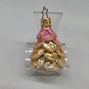 Inge Glas Pink Tree Coat Glass Christmas Ornament Germany 2.5"
